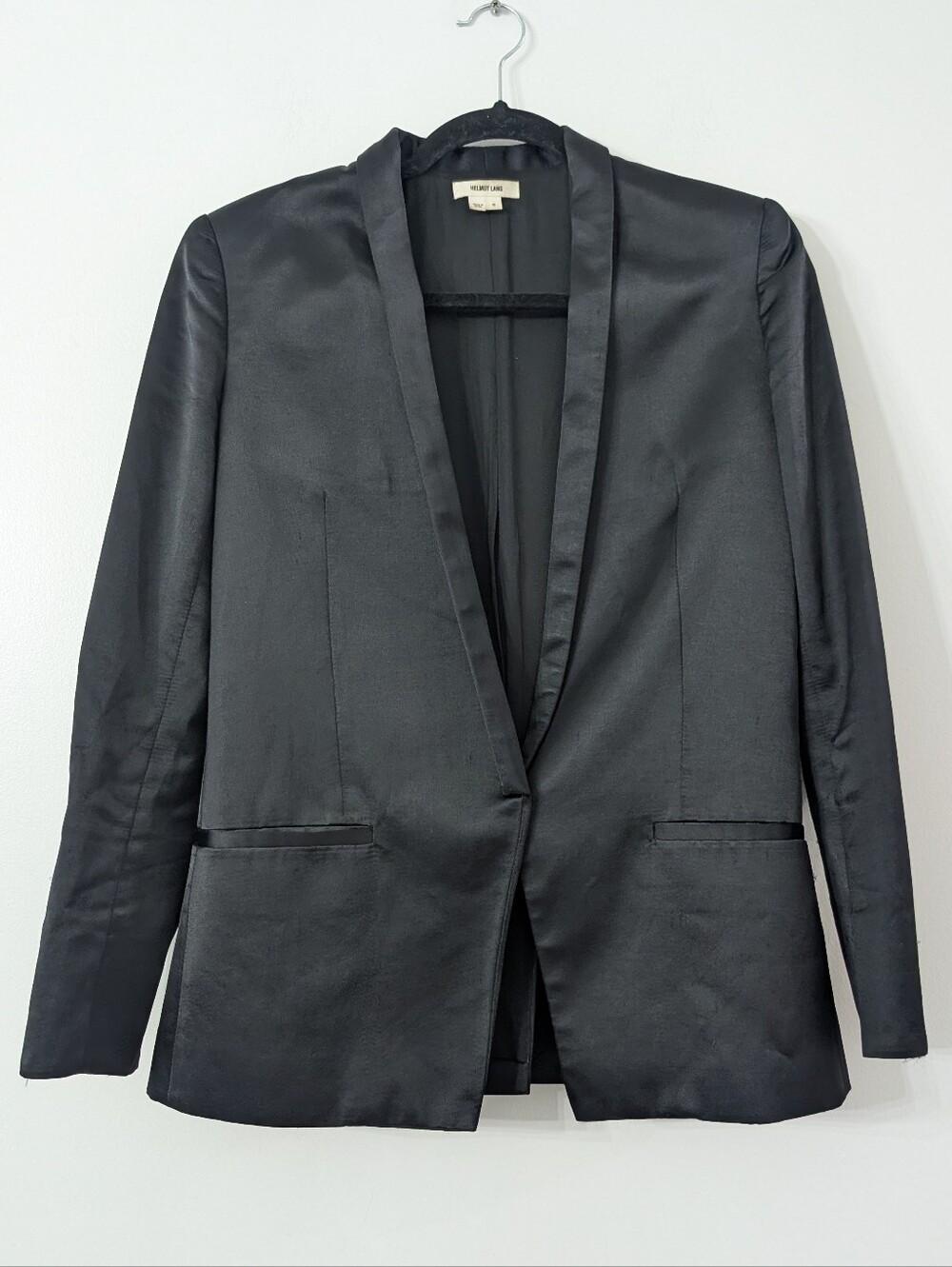 Helmut Lang Womens Black Cotton Silk Blend Peak Lapel Blazer Jacket Size 6